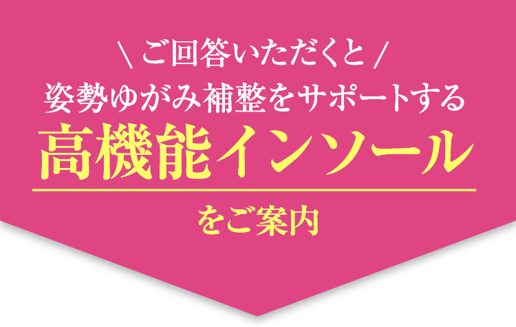 ご回答いただくと姿勢ゆがみ補整をサポートする高機能インソールをご案内