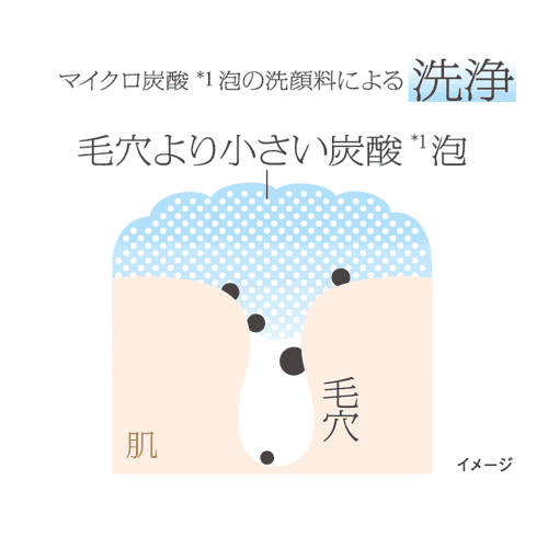 マイクロ炭酸泡の洗顔料による洗浄イメージ