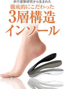 歩行姿勢研究から生まれた徹底的にこだわった3層構造インソール