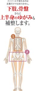 インソールで変わるのは足裏だけではありません。下肢、骨盤さらに上半身のゆがみも補整します。